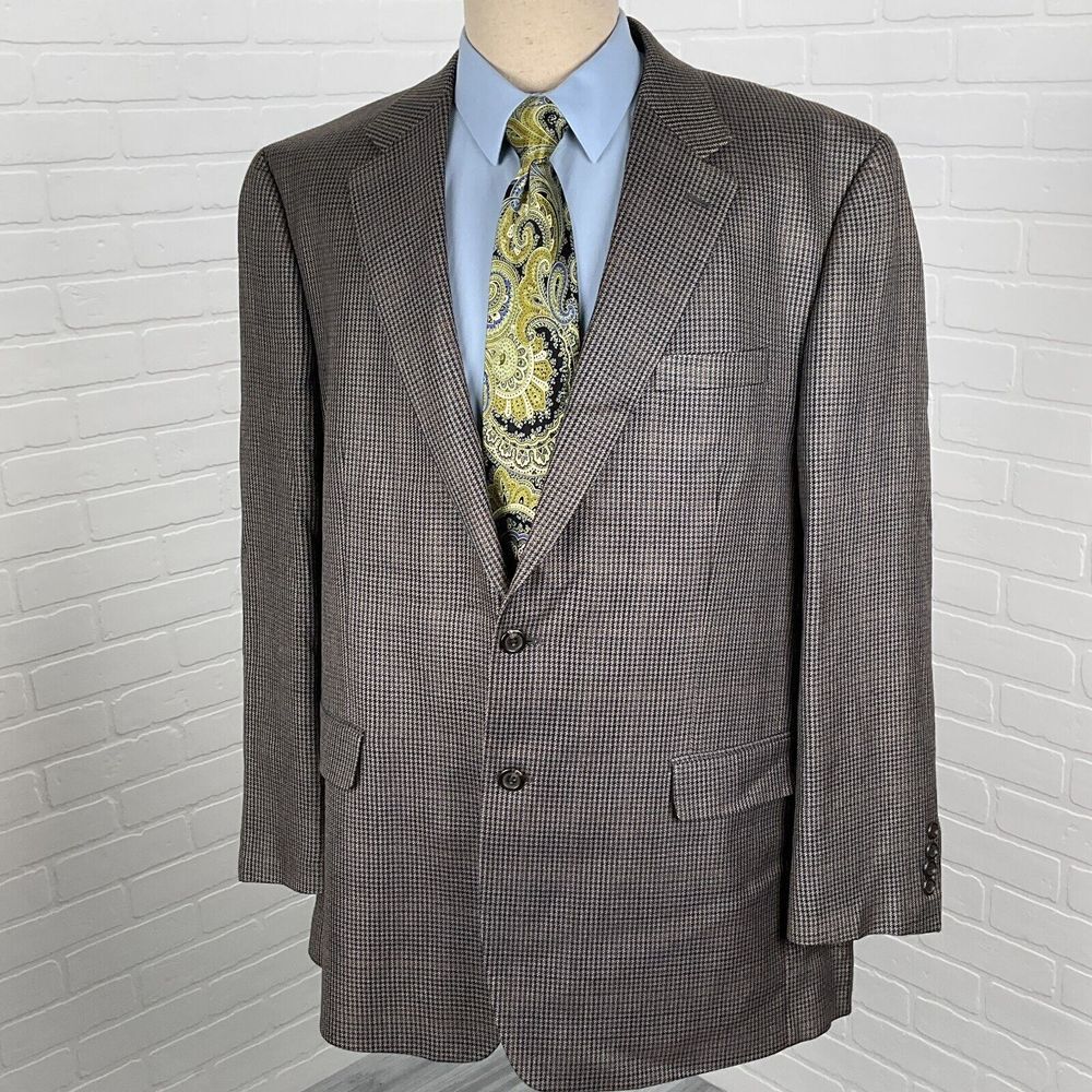 Chaps Blazer Men 48L Gray Gold Prince Edward Plaid Silk Career Classic Party - Picture 2 of 14
